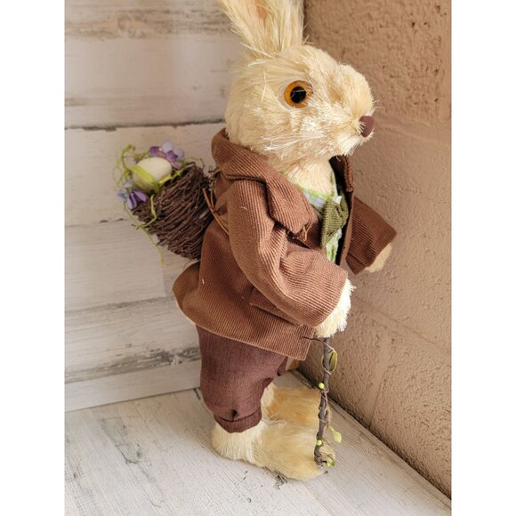 Pier 1 sisal brush Easter Bunny rabbit 22" bottle spring boy flower basket cane - Picture 2 of 9